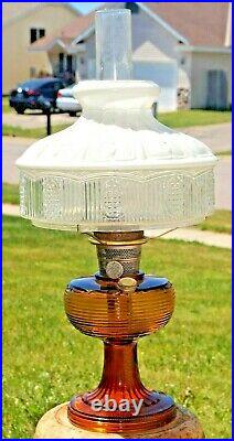 1937 Aladdin BEEHIVE Amber Glass Oil Kerosene Lamp With 501-9 Drape Glass Shade