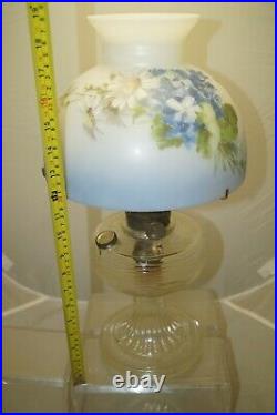 1937 Aladdin BEEHIVE Clear Glass Oil Kerosene Lamp With Hand Painted Glass Shade