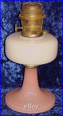 1937 Aladdin Diamond Quilt Model B Table Lamp with Rose Moonstone Base