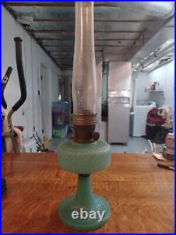 1937 Aladdin Moonstone Diamond Quilt B-86 Jade Green Oil Lamp Nu Type B