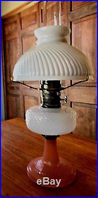 1937, B-91 Quilt Patern Rose/White Moonstone Aladdin Kerosene Lamp