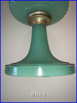 1937 Green Jade Moonstone Aladdin B-86 Diamond Quilt Kerosene Oil Lamp Near Mint