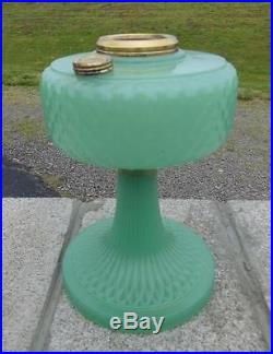 1937 Green Jade Moonstone Aladdin B-86 Diamond Quilt Kerosene Oil Table Lamp