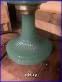 1937 Green Jade Moonstone Aladdin B Diamond Quilt Kerosene Oil Lamp Jadeite