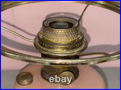 1938 ALADDIN B-87 ROSE MOONSTONE VERTIQUE KEROSENE LAMP With Aladdin Chimney