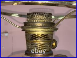 1938 ALADDIN B-87 ROSE MOONSTONE VERTIQUE KEROSENE LAMP With Aladdin Chimney