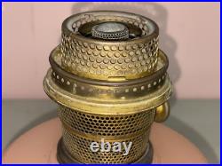 1938 ALADDIN B-87 ROSE MOONSTONE VERTIQUE KEROSENE LAMP With Aladdin Chimney