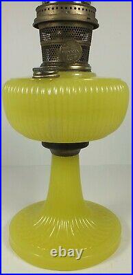 1938 Aladdin B-88 Vertique Yellow Vaseline Moonstone Lamp With Signature Chimney
