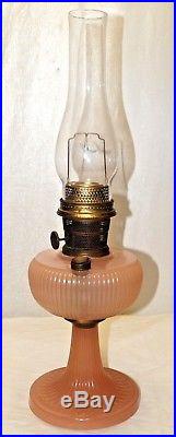 1938 Aladdin Rose Pink Moonstone Brass Collar Vertique Kerosene Oil Lamp