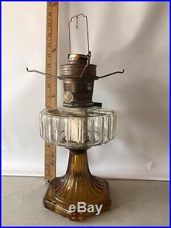 1938 Aladdin Vertique Amber Glass Kerosine Oil Lamp #23 Burner & Shade Footed