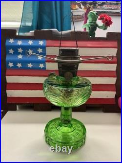 1939 Aladdin Green Uranium Glass Smooth Stem Washington Drape Oil Lamp B Burnr