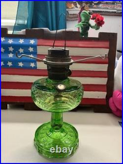 1939 Aladdin Green Uranium Glass Smooth Stem Washington Drape Oil Lamp B Burnr