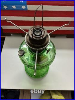 1939 Aladdin Green Uranium Glass Smooth Stem Washington Drape Oil Lamp B Burnr