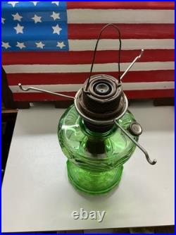 1939 Aladdin Green Uranium Glass Smooth Stem Washington Drape Oil Lamp B Burnr