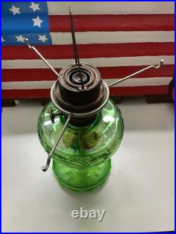 1939 Aladdin Green Uranium Glass Smooth Stem Washington Drape Oil Lamp B Burnr