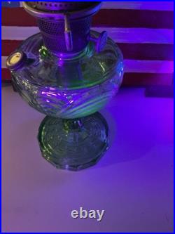 1939 Aladdin Green Uranium Glass Smooth Stem Washington Drape Oil Lamp B Burnr