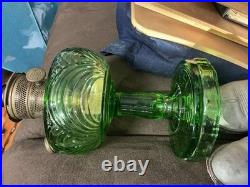 1939 Aladdin Green Uranium Glass Smooth Stem Washington Drape Oil Lamp B Burnr