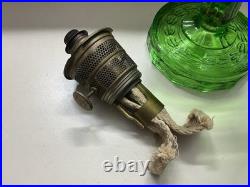 1939 Aladdin Green Uranium Glass Smooth Stem Washington Drape Oil Lamp B Burnr
