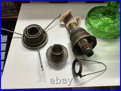1939 Aladdin Green Uranium Glass Smooth Stem Washington Drape Oil Lamp B Burnr