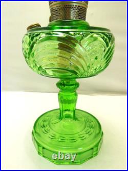 1939 Aladdin Green Uranium Glass Washington Drape Turkey Track Base Oil Lamp