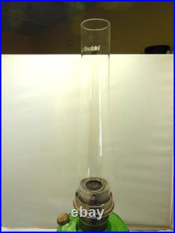 1939 Aladdin Green Uranium Glass Washington Drape Turkey Track Base Oil Lamp