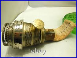 1939 Aladdin Green Uranium Glass Washington Drape Turkey Track Base Oil Lamp