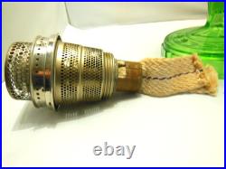 1939 Aladdin Green Uranium Glass Washington Drape Turkey Track Base Oil Lamp