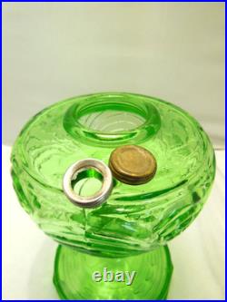 1939 Aladdin Green Uranium Glass Washington Drape Turkey Track Base Oil Lamp
