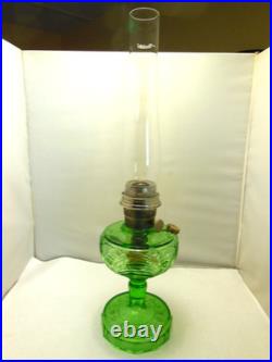 1939 Aladdin Green Uranium Glass Washington Drape Turkey Track Base Oil Lamp