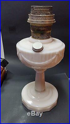 1940 Aladdin Alacite Lincoln Drape Tall Lamp Pale Pink Glass Base, Burner, Vintage