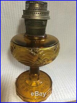 1940's ALADDIN AMBER WASHINGTON DRAPE STEM OIL LAMP WITH CHIMNEY
