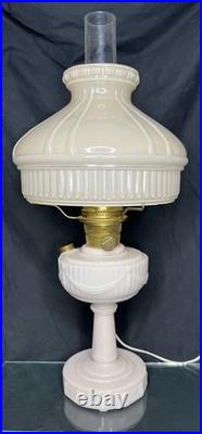 1940s ALADDIN Lincoln Drape ALACITE GLASS Oil LAMP/Champaign Glass Shade & Lox
