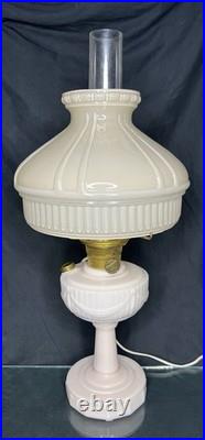 1940s ALADDIN Lincoln Drape ALACITE GLASS Oil LAMP/Champaign Glass Shade & Lox