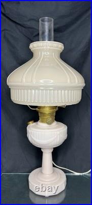 1940s ALADDIN Lincoln Drape ALACITE GLASS Oil LAMP/Champaign Glass Shade & Lox
