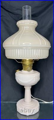 1940s ALADDIN Lincoln Drape ALACITE GLASS Oil LAMP/Champaign Glass Shade & Lox