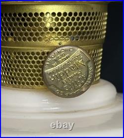 1940s ALADDIN Lincoln Drape ALACITE GLASS Oil LAMP/Champaign Glass Shade & Lox