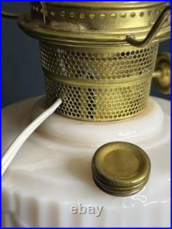 1940s ALADDIN Lincoln Drape ALACITE GLASS Oil LAMP/Champaign Glass Shade & Lox