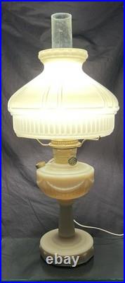 1940s ALADDIN Lincoln Drape ALACITE GLASS Oil LAMP/Champaign Glass Shade & Lox