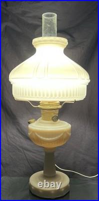 1940s ALADDIN Lincoln Drape ALACITE GLASS Oil LAMP/Champaign Glass Shade & Lox