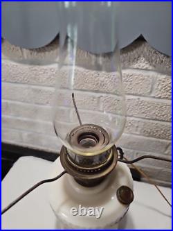 1940s Aladdin Tall Lincoln Drape Pink Alacite Glass Kerosene Oil Electrified