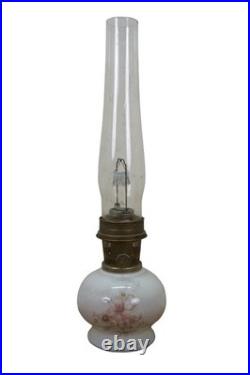 1970's Aladdin #23 Milk Glass Floral Kerosene Hurricane Oil Lamp Lantern 21