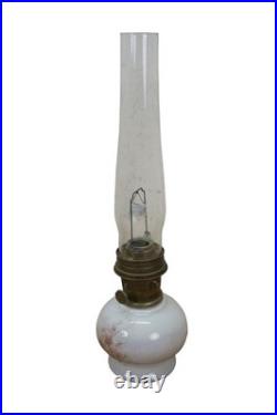 1970's Aladdin #23 Milk Glass Floral Kerosene Hurricane Oil Lamp Lantern 21