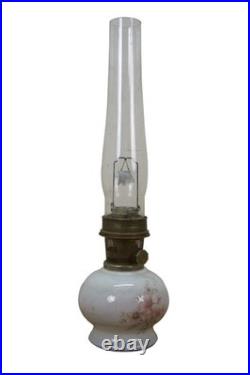 1970's Aladdin #23 Milk Glass Floral Kerosene Hurricane Oil Lamp Lantern 21