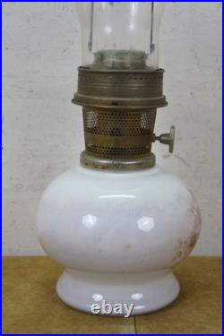 1970's Aladdin #23 Milk Glass Floral Kerosene Hurricane Oil Lamp Lantern 21