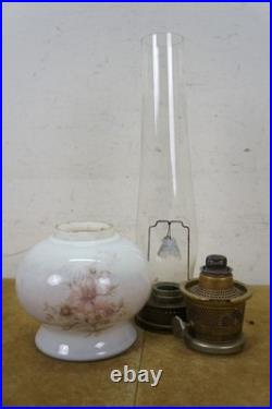 1970's Aladdin #23 Milk Glass Floral Kerosene Hurricane Oil Lamp Lantern 21