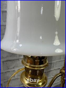 1983 Aladdin Electric Brass Student Milk Glass Bell Shade Lamp Made USA COMPLETE