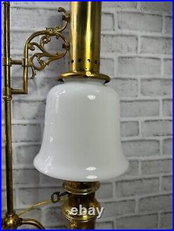 1983 Aladdin Electric Brass Student Milk Glass Bell Shade Lamp Made USA COMPLETE