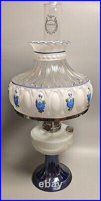 1987 Aladdin Iridescent Blue Moonstone Lincoln Drape pattern Lamp Scarce