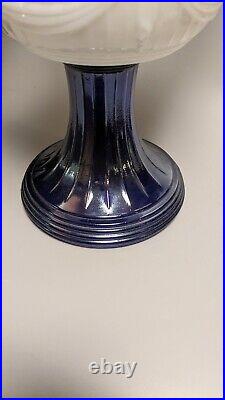 1987 Aladdin Iridescent Blue Moonstone Lincoln Drape pattern Lamp Scarce