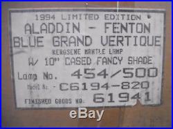 1994 Aladdin-Fenton Blue Grand Vertique Kerosene Mantle Lamp